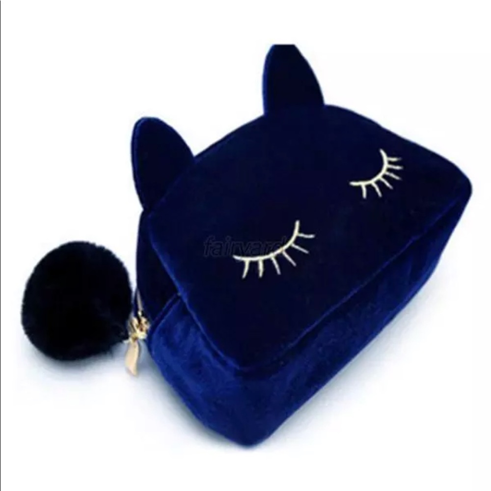 NWT Fuzzy Navy Makeup or Pencil Case💙